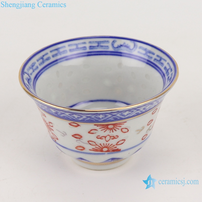 RZPU05 Blue and white gold dragon print horseshoe cup small tea cup