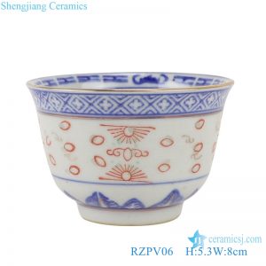 RZPV06 Blue and white tea cup with gold dragon pattern