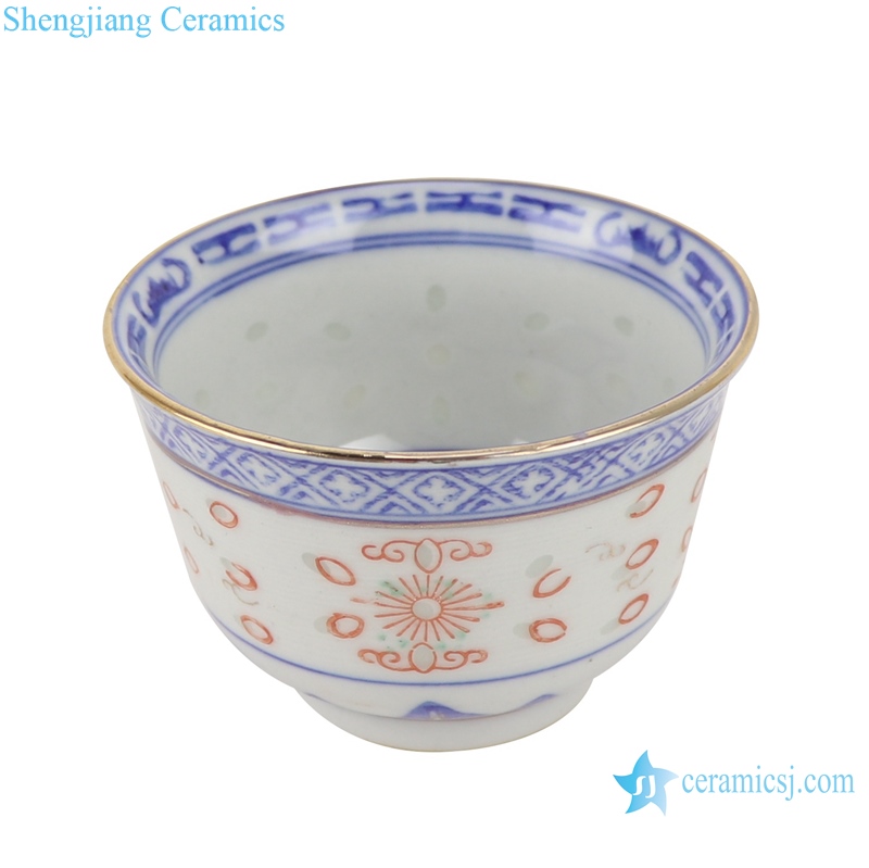 RZPV06 Blue and white tea cup with gold dragon pattern