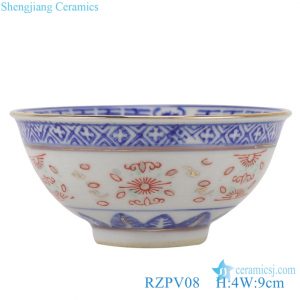 RZPV08 Blue and white old exquisitely ceramic painted gold small tea bowl
