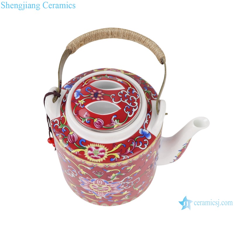 RZRZ03 Enamel color red peony peony pattern teapot large