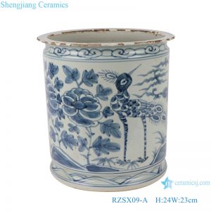 RZSX09-A Antique blue and white flower and bird pen holder ceramic censer