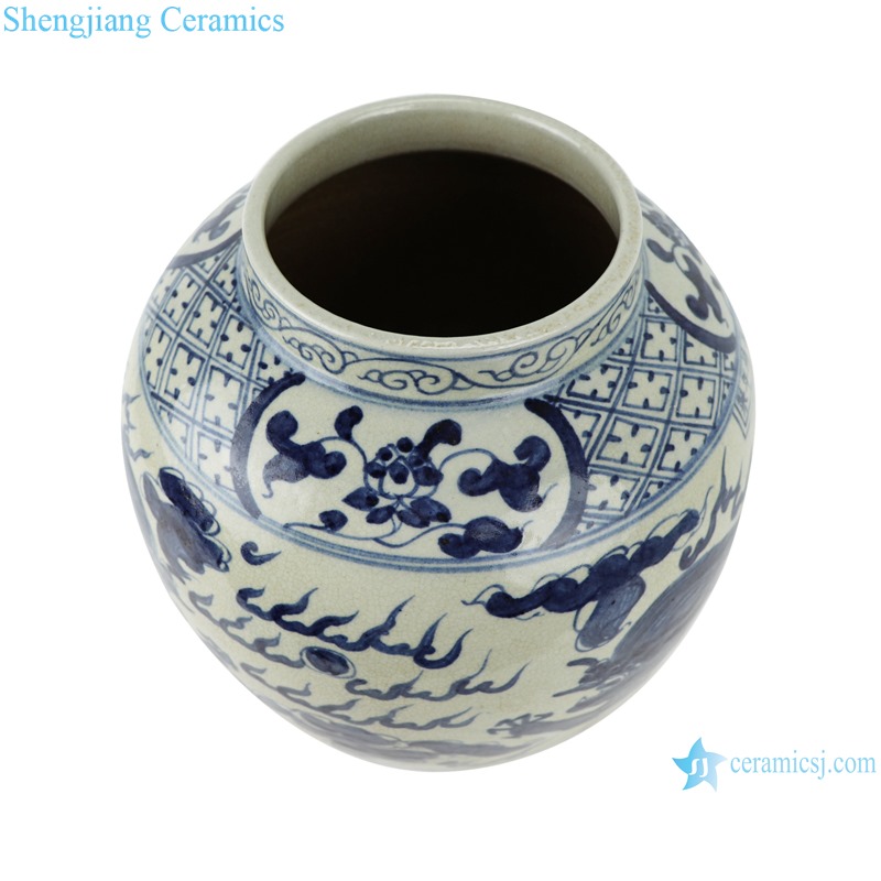 RZTA06 Antique blue and white pot vase with dragon pattern