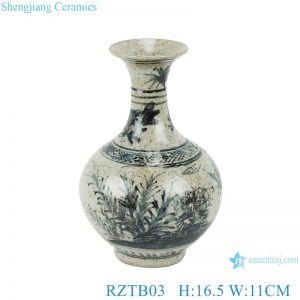 RZTB03 Antique blue and white freehand flower and bird pattern small vase