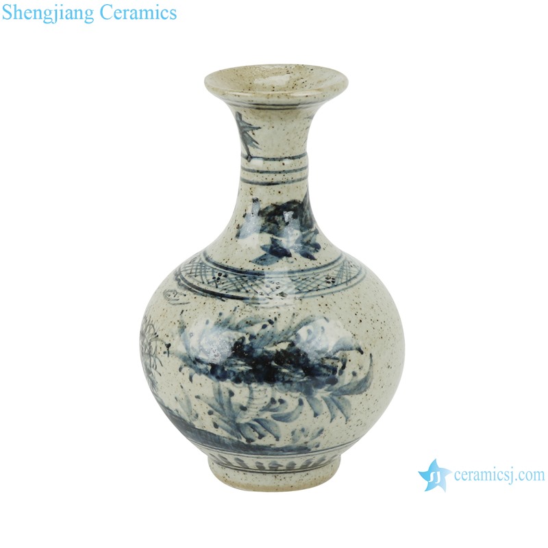 RZTB03 Antique blue and white freehand flower and bird pattern small vase