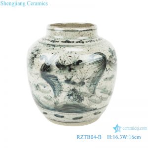 RZTB04-B Archaize blue and white freehand brushwork crane lotus pattern small pot