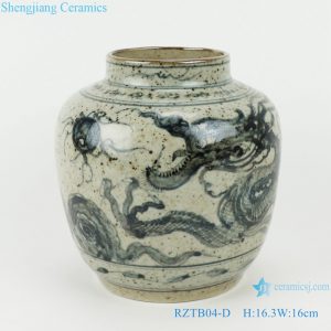 RZTB04-D Blue and white archaic pine grain small pot