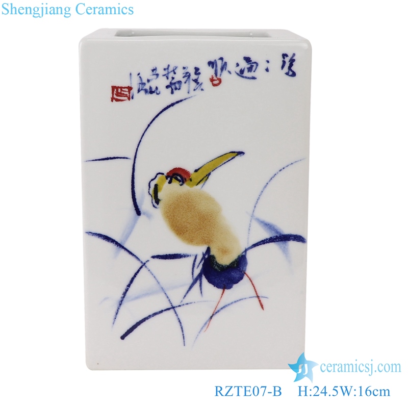RZTE07-B Blue and white freehand brushwork heron pattern road along pen holder