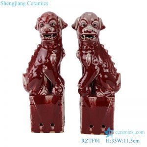 RZTF01 Color glaze red ceramic squat poodle pair