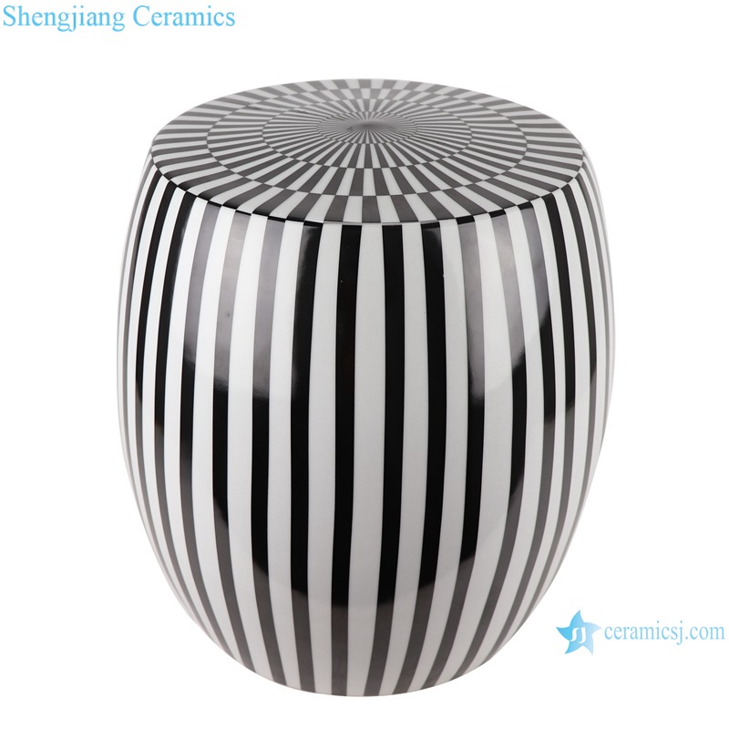 RYIR139 Modern Black and white striped glazed porcelain Home garden seat Drum stool for home hotel mall