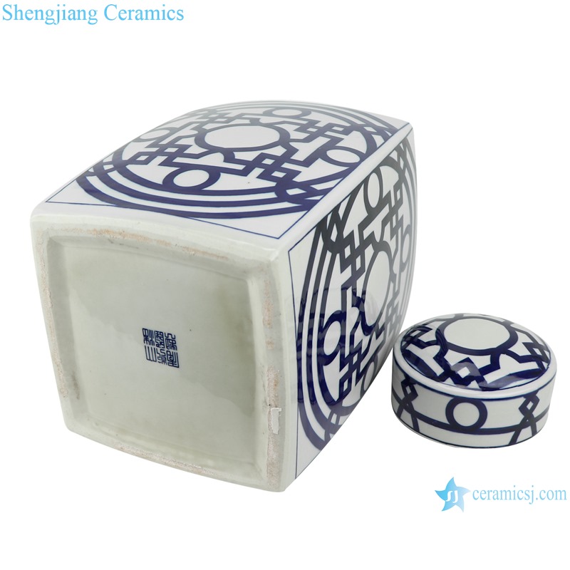 Blue and white square pot with simple design