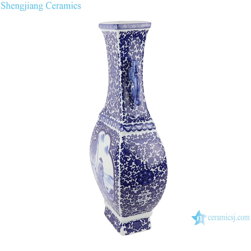 RYUJ33 Jingdezhen Celadon winding leaf Portrait design with Two ears Square shape Ceramic Vase