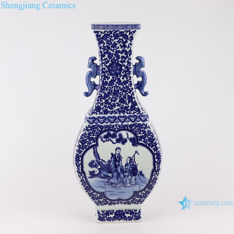 RYUJ33 Jingdezhen Celadon winding leaf Portrait design with Two ears Square shape Ceramic Vase