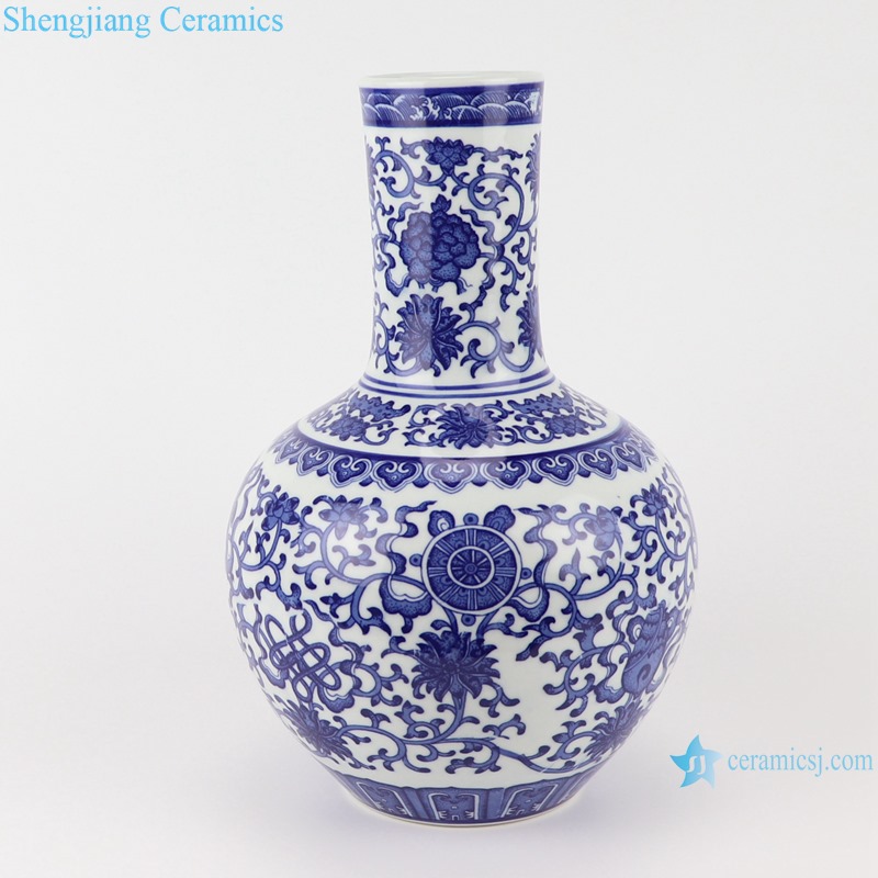 RYUJ35-A-B Antique blue and white porcelain Dragon winding Leaf Hand Drawing Ceramic Vase