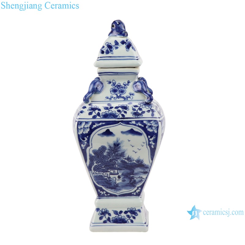 Blue and white ceramic landscape pattern small general pot