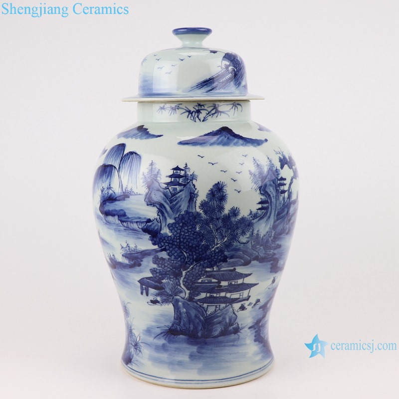 RYUK45 Jingdezhen Antique Blue and white porcelain Landscape pine pattern storage ginger jars Ceramic pot