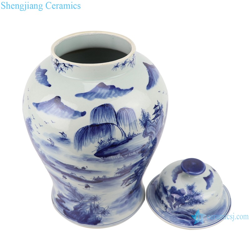 RYUK45 Jingdezhen Antique Blue and white porcelain Landscape pine pattern storage ginger jars Ceramic pot
