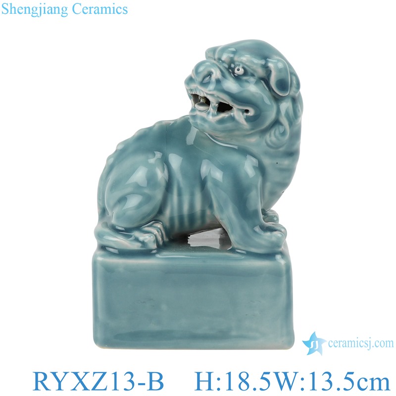 Color glaze shadow blue carved poodle figurines decoration