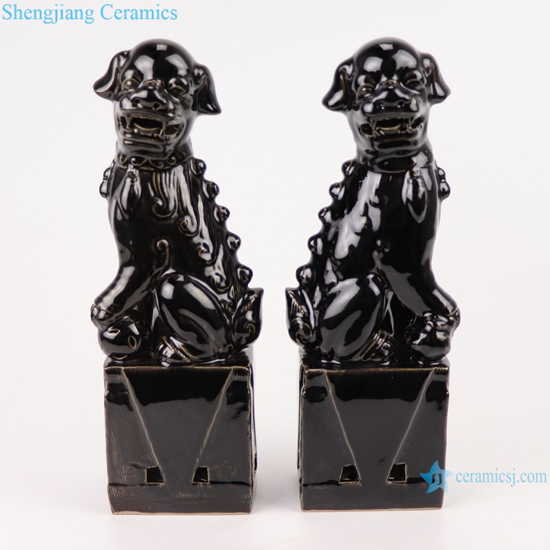 Color glazed black poodle pair porcelain decoration