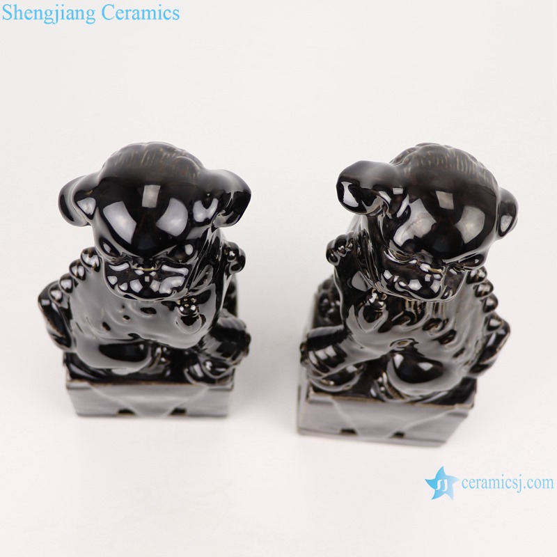 Color glazed black poodle pair porcelain decoration