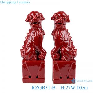RZGB31-B Color glazed red poodle pair porcelain decoration