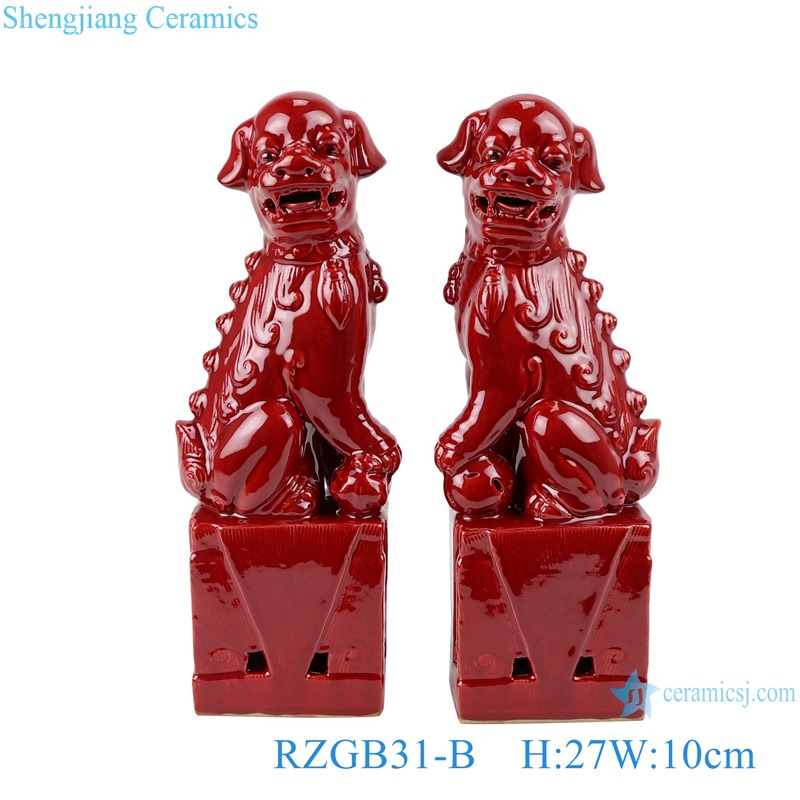 Color glazed red poodle pair porcelain decoration