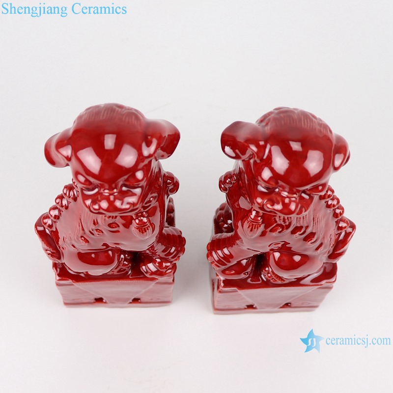 Color glazed red poodle pair porcelain decoration