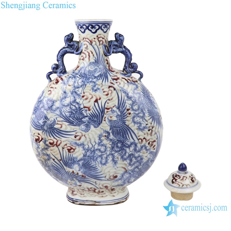 Blue and white handmade Chinese style antique court wine pot