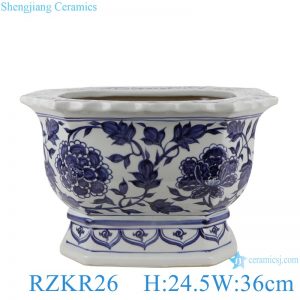 RZKR26 Home Garden Planter Blue and white twinning flower pattern Square shape Porcelain Flower Plant Pot