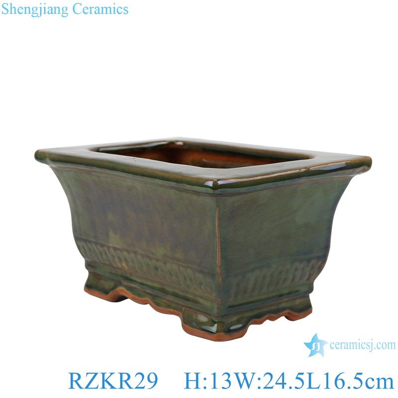 RZKR29 Antique Color Green Glazed rectangle shape ceramic flower pot planter Incense Burner Censer And DING