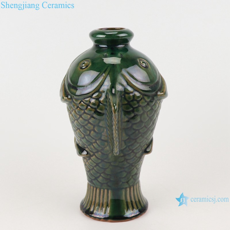 RZKR32 Antique Color Green Glazed Fish shape Porcelain vase for home decoration Ceramic