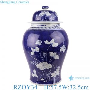 RZOY34 Blue and white ice plum lotus design general pots