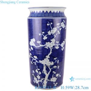 RZOY35-B Chinese style dark blue glazed white plum blossom hand paint porcelain rain umbrella stand holder