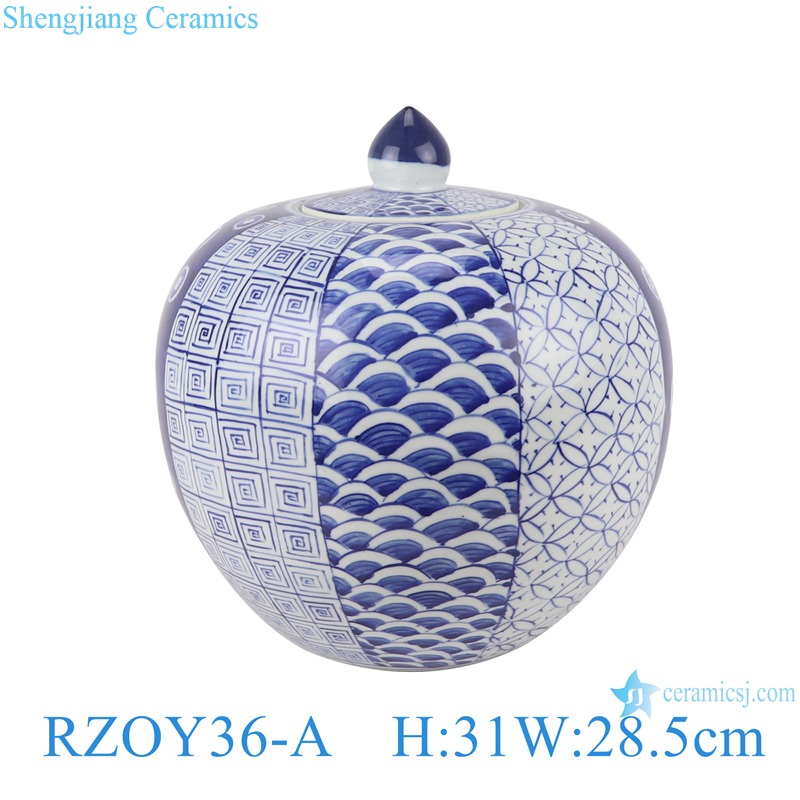 RZOY36-A Antique Blue and white porcelain Geometric flower pattern storage pot ginger jars storage box tea canister