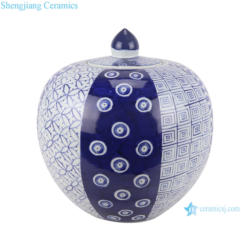 RZOY36-A Antique Blue and white porcelain Geometric flower pattern storage pot ginger jars storage box tea canister