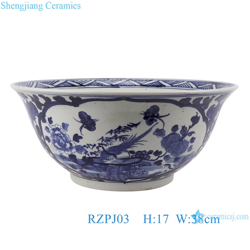 Blue and white flower and bird design porcelain bowl