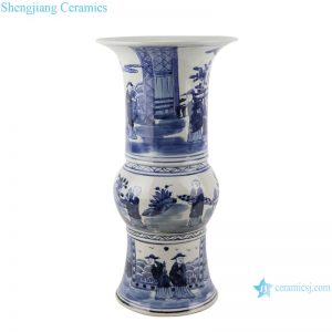 RZSC16 Chinese Traditional Figure playing the chess blue and white porcelain decorative Vase for TV Cabinet