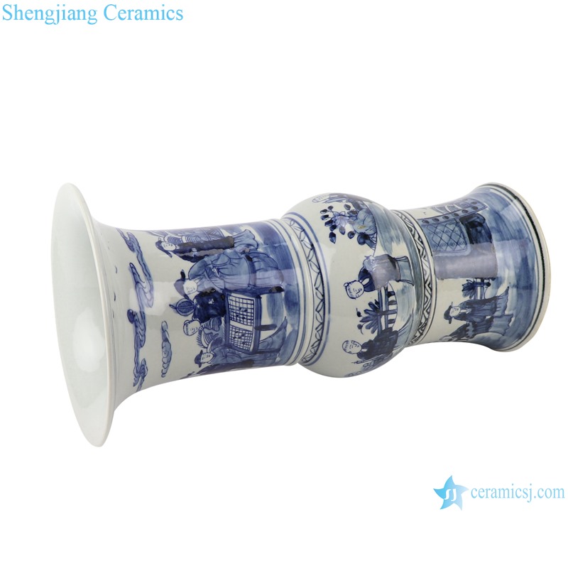RZSC16 Chinese Traditional Figure playing the chess blue and white porcelain decorative Vase for TV Cabinet