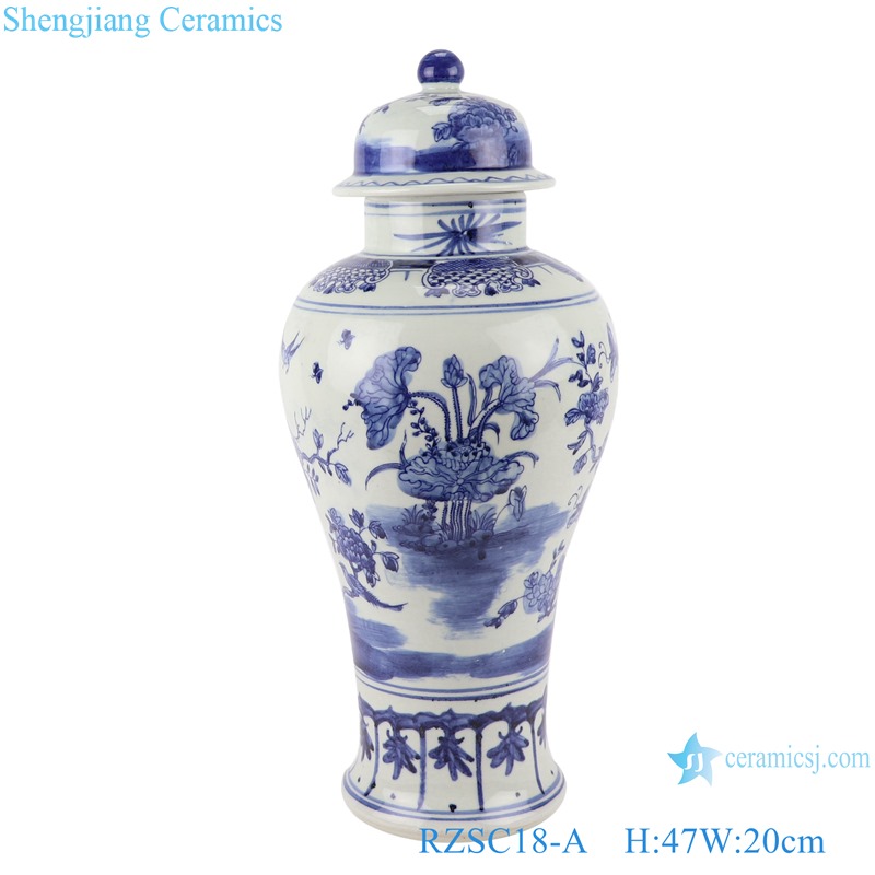 RZSC18-A-B Antique Blue and white porcelain Bird and Dragon flower design Storage Ginger Jars 