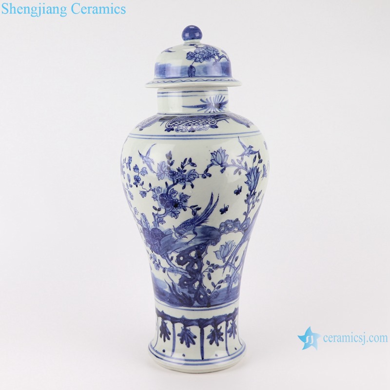 RZSC18-A-B Antique Blue and white porcelain Bird and Dragon flower design Storage Ginger Jars