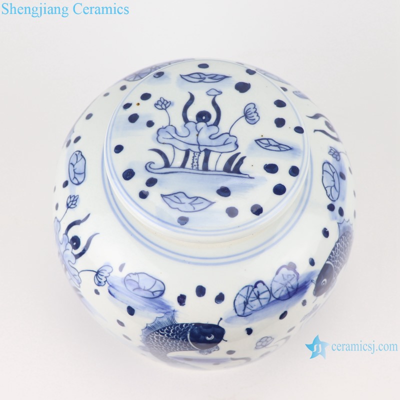 RZSI10-C Home storage box Blue and white porcelain lotus fish swim pattern storage pots Tea canister jars