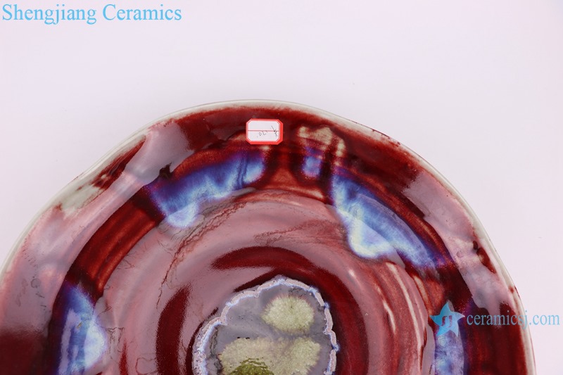 Lang red glaze kiln variable glaze blue shaped lotus leaf porcelain plate