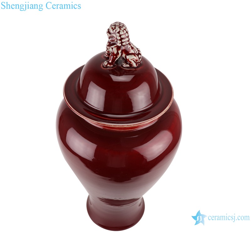 Ginger jar with lion head lid and lang red glaze