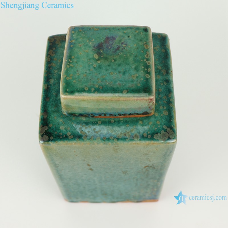 Color glaze kiln variable glaze green square porcelain pot with lid