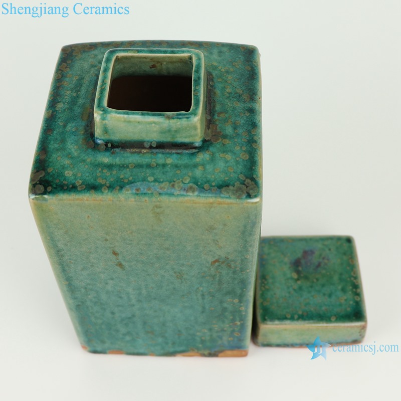 Color glaze kiln variable glaze green square porcelain pot with lid