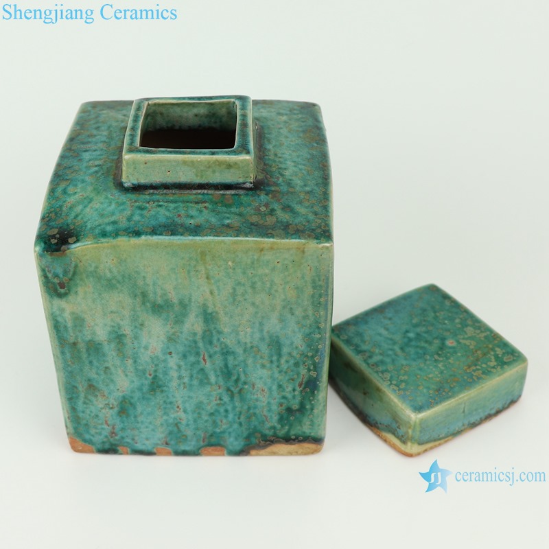 Color glaze kiln variable glaze green square porcelain pot decoration