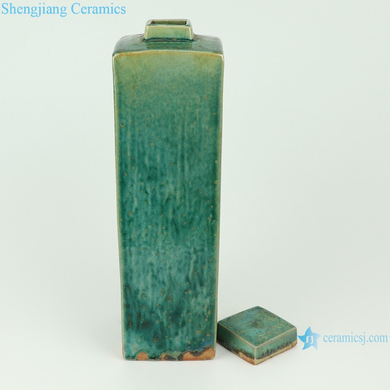 Handmade Color glaze kiln variable glaze green square porcelain pots