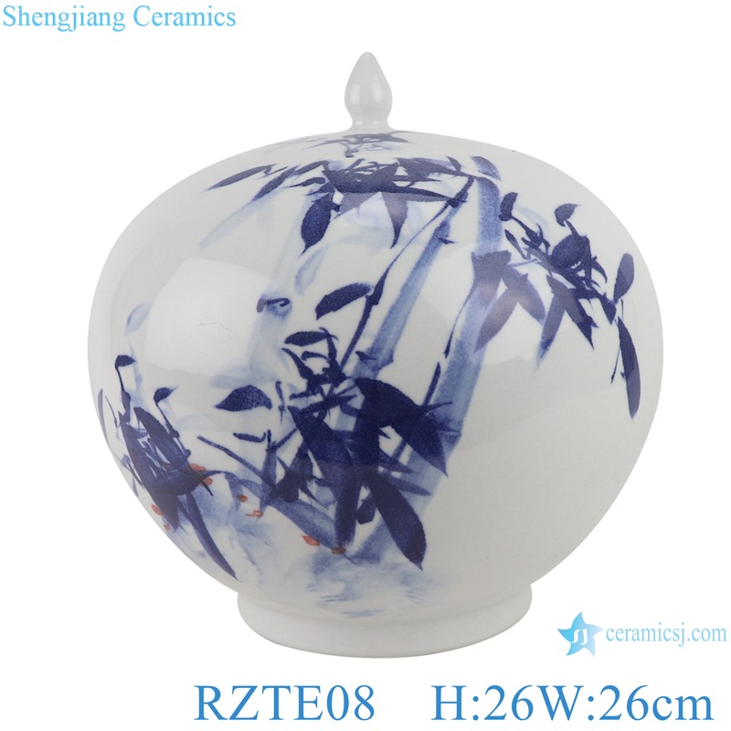 Hand-painted blue and white bamboo pattern watermelon shape pot