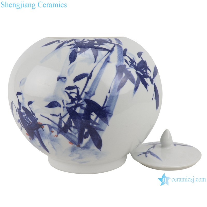 Hand-painted blue and white bamboo pattern watermelon shape pot