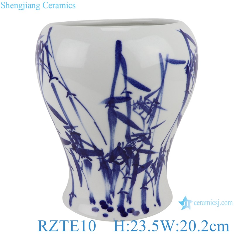 Hand-painted blue and white bamboo design shaped vases